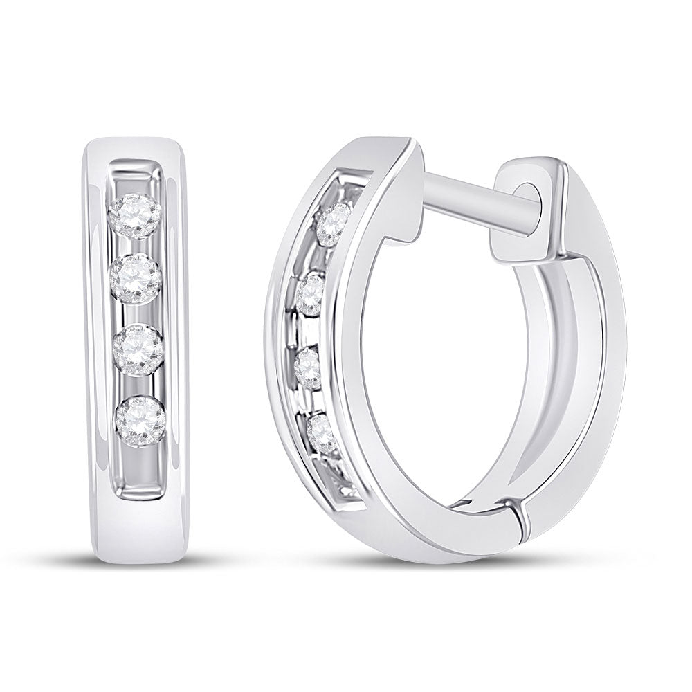 10K White Gold Womens Round Diamond Single Row Earrings 1/20 Cttw, Length: 0.38 In, Width: 0.38 In