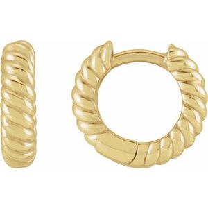 14K Yellow Or White Or Rose Gold Or Sterling Silver Hinged Polished Rope Huggie Earring, Length: 10.53 Mm, Thickness: 2.61 Mm