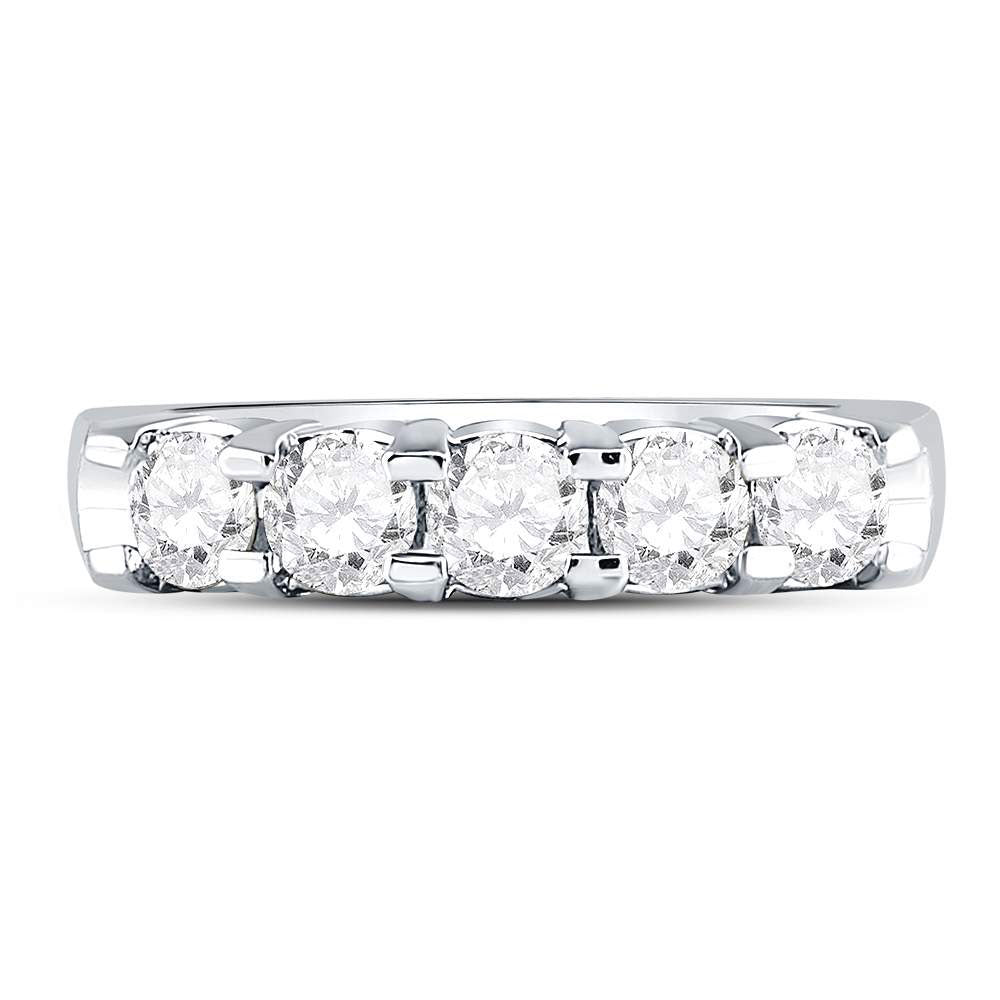 14K White Gold Womens Machine Set Round Diamond 5-stone Wedding Band 1 Cttw, Womens Size: 5-10