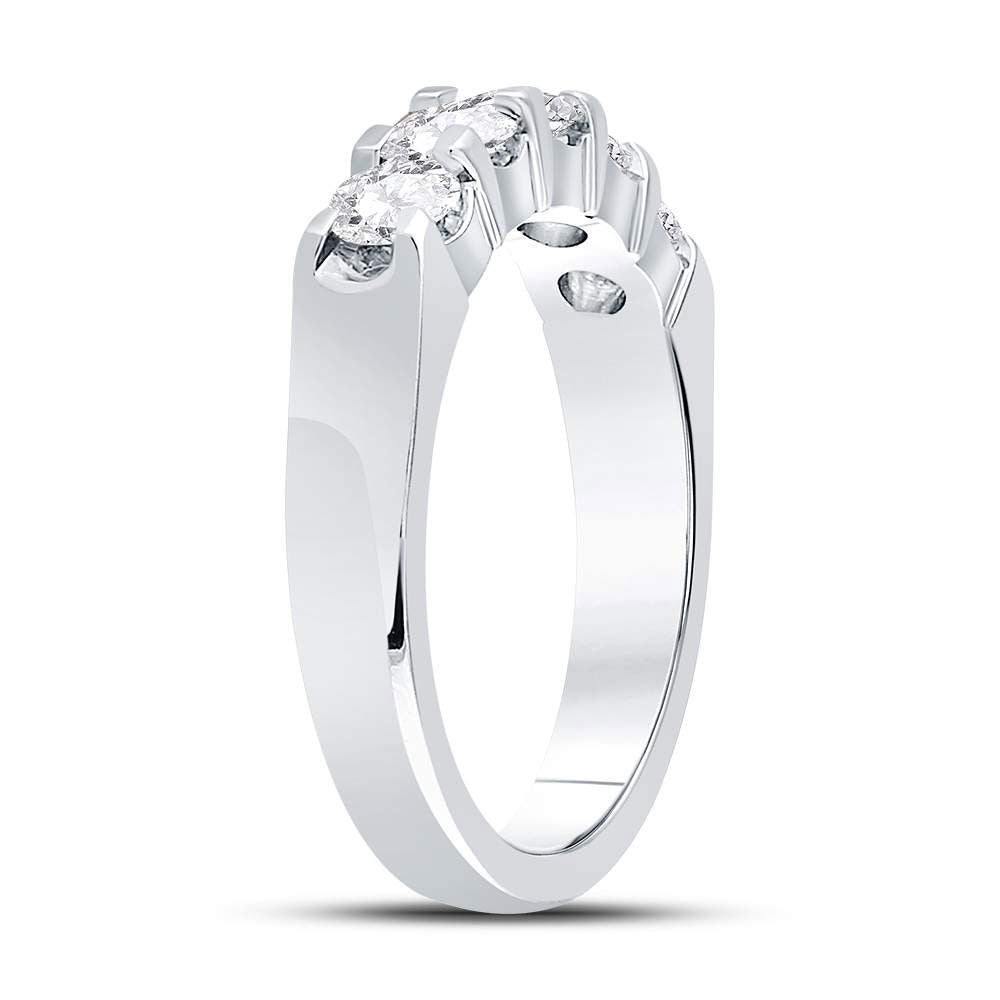 14K White Gold Womens Machine Set Round Diamond 5-stone Wedding Band 1 Cttw, Womens Size: 5-10