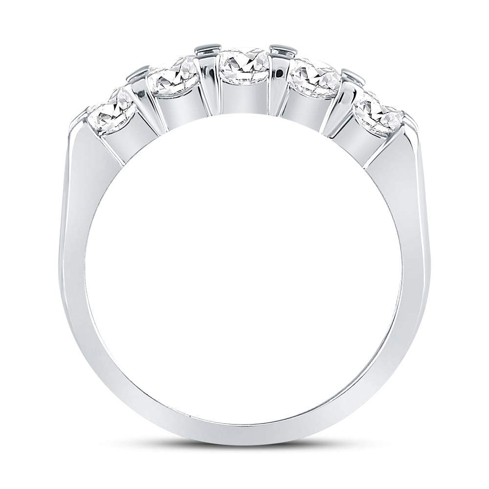 14K White Gold Womens Machine Set Round Diamond 5-stone Wedding Band 1 Cttw, Womens Size: 5-10