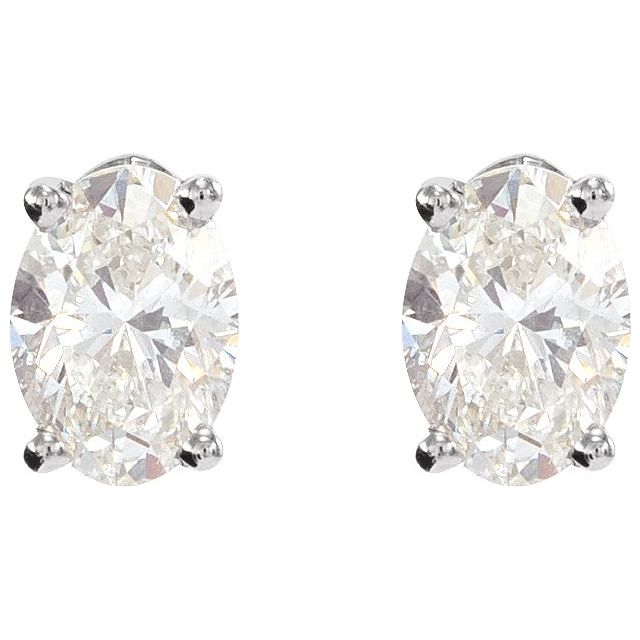 14K White Gold Oval 5 X 3Mm Si2-Si3, Ghi Friction Polished 4-Prong Light Wire Basket 1/2 CTW Natural Diamond Earring