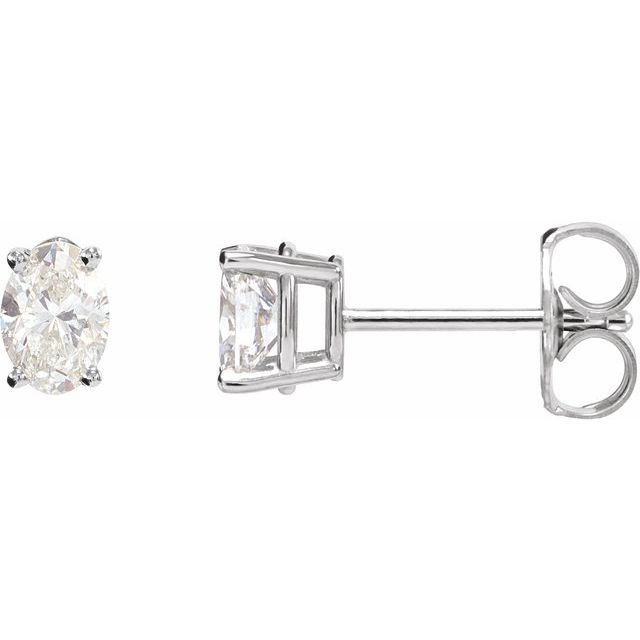 14K White Gold Oval 5 X 3Mm Si2-Si3, Ghi Friction Polished 4-Prong Light Wire Basket 1/2 CTW Natural Diamond Earring
