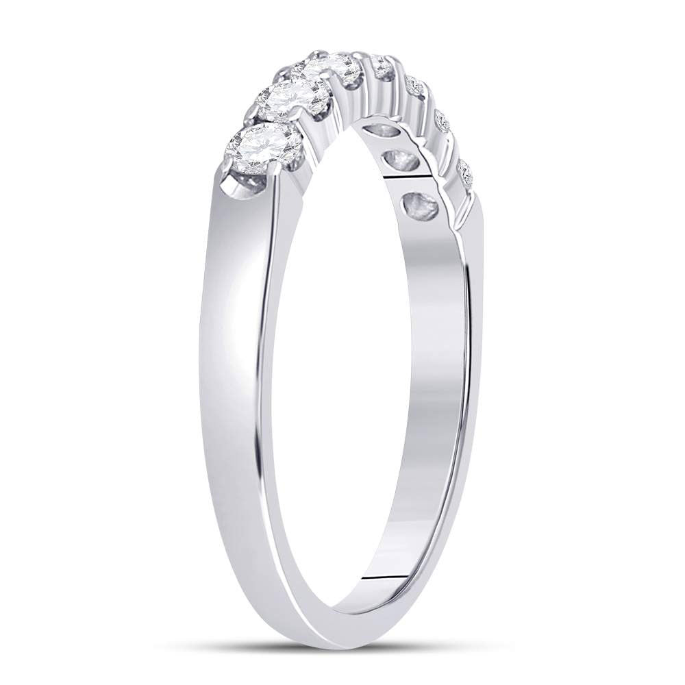 14K White Gold Womens Round Diamond Single Row Machine-set Wedding Band 1/2 Cttw, Womens Size: 5-10