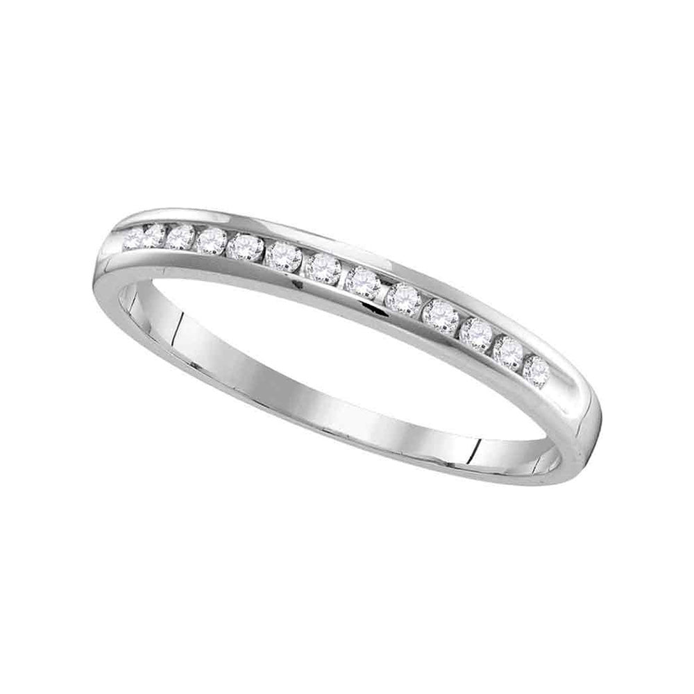 14K White Gold Womens Round Diamond Slender Single Row Wedding Band 1/6 Cttw, Womens Size: 5-10