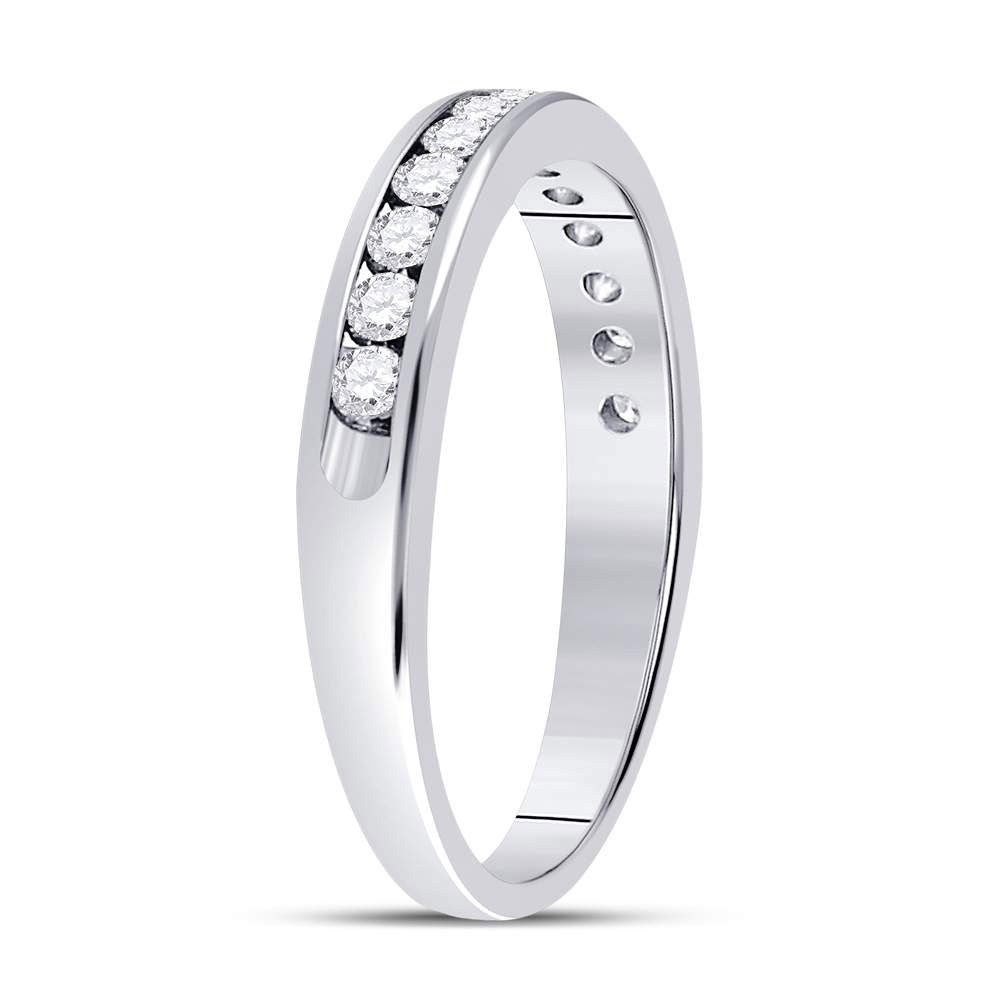 14K White Gold Womens Round Diamond Single Row Channel-set Wedding Band 1/3 Cttw, Womens Size: 5-10