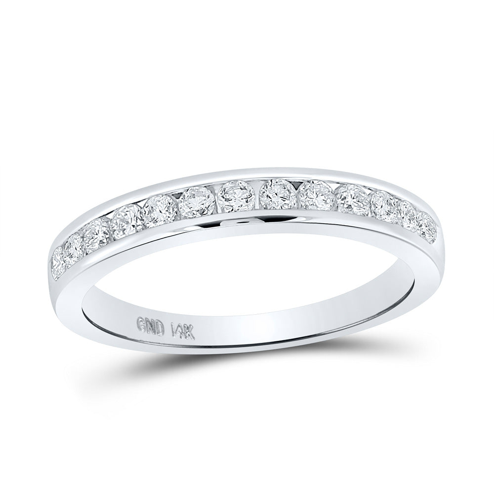 14K White Gold Womens Round Diamond Single Row Channel-set Wedding Band 1/3 Cttw, Womens Size: 5-10
