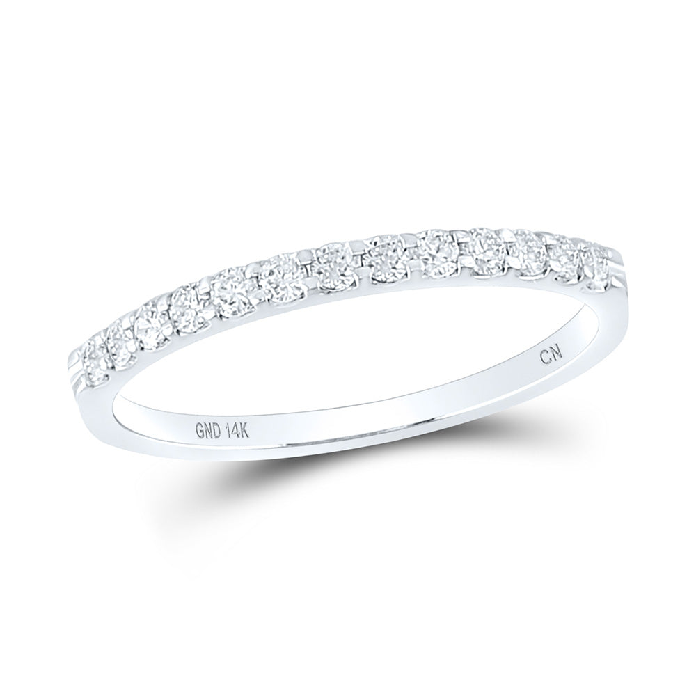 14K White Gold Womens Round Diamond Single Row Machine-set Wedding Band 1/4 Cttw, Womens Size: 5-10