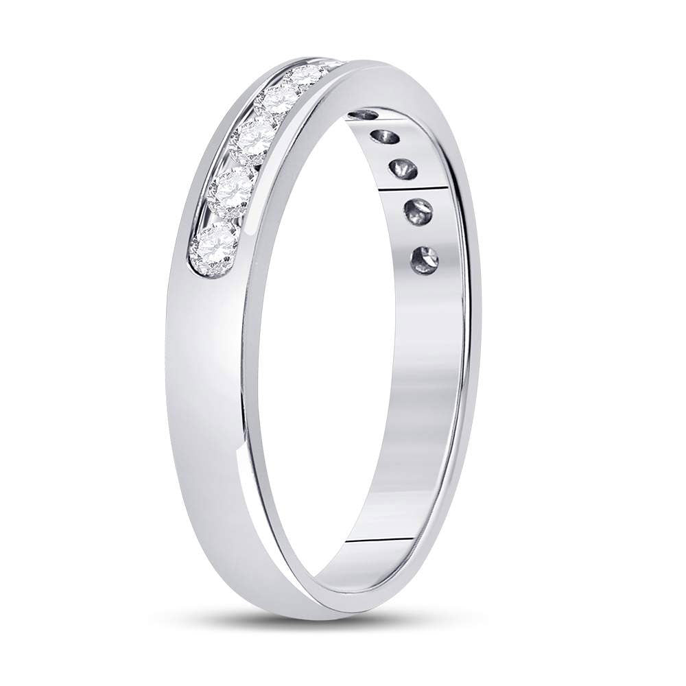 14K White Gold Womens Round Diamond Single Row Channel-set Wedding Band 1/2 Cttw, Womens Size: 5-10