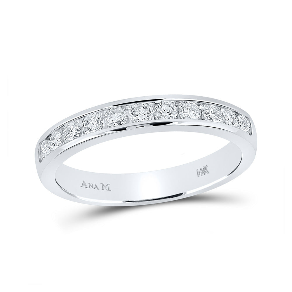 14K White Gold Womens Round Diamond Single Row Channel-set Wedding Band 1/2 Cttw, Womens Size: 5-10