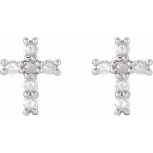 14K White Gold Round 2 Mm 1/5 Ctw Natural Diamond Rose-Cut Petite Cross Earrings