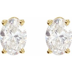 14K Yellow Gold Oval Si2-Si3, Ghi Natural Diamond Friction Backs Included 4-Prong Light Wire Basket Earring