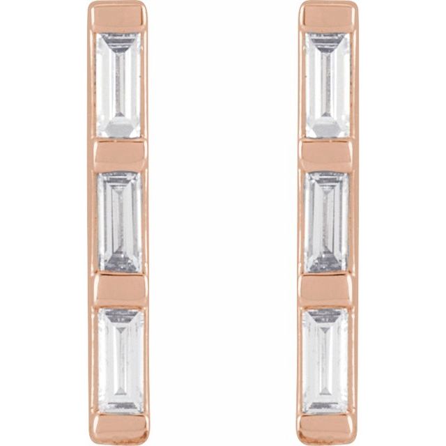 14K Rose Gold 3-Stone 2.5 X 1Mm Si2-Si3, Ghi Polished 1/8 Ctw Natural Diamond Bar Earrings