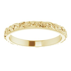 14K Yellow Gold 2.5 Mm Polished Floral-Inspired Band Size 8