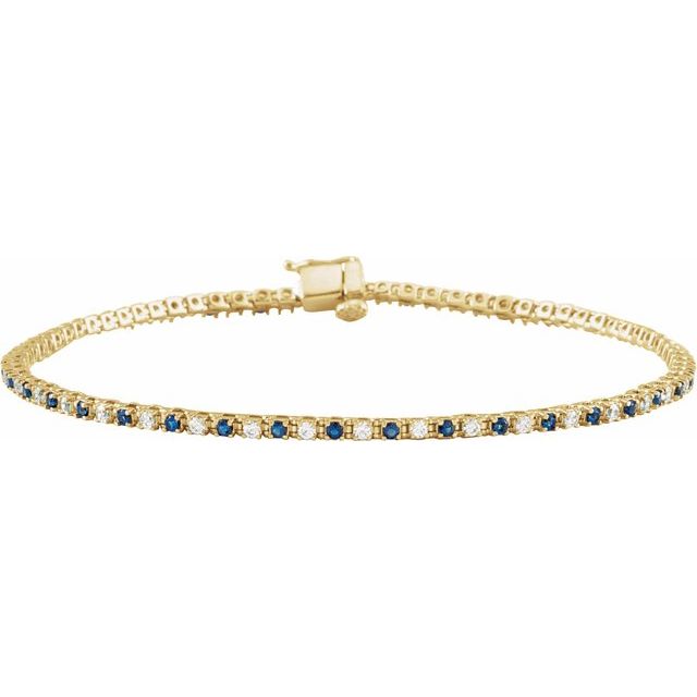 14K Yellow Or White Gold Round I1, H+ 7 1/4 In Polished Natural Blue Sapphire And 5/8 Ctw Diamond Bracelet