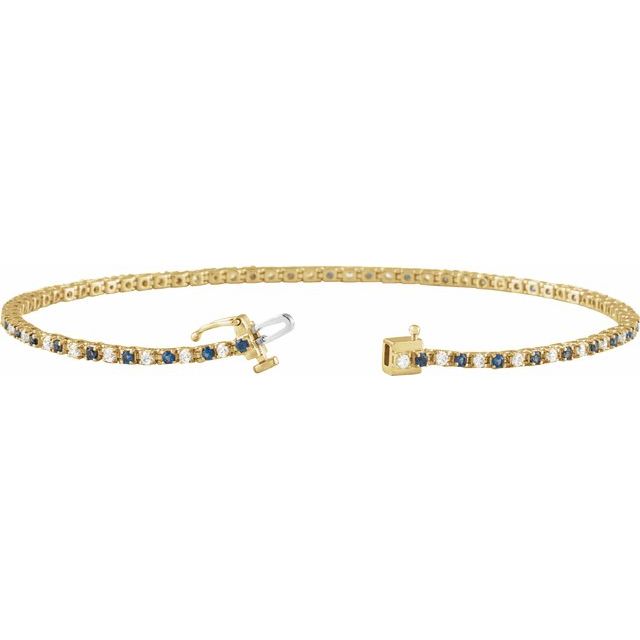 14K Yellow Or White Gold Round I1, H+ 7 1/4 In Polished Natural Blue Sapphire And 5/8 Ctw Diamond Bracelet