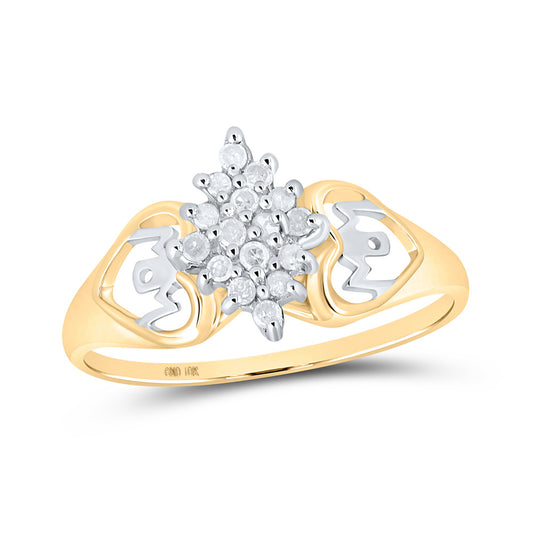 10K Yellow Gold Womens Round Diamond Mom Heart Cluster Ring 1/6 Cttw, Womens Size: 5-10