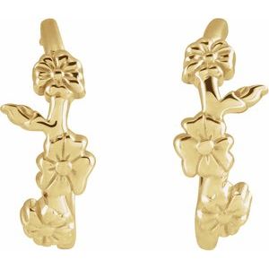 14K Yellow Gold 15 X 15 Mm Pair Friction Back Included Polished Floral Hoop Earrings