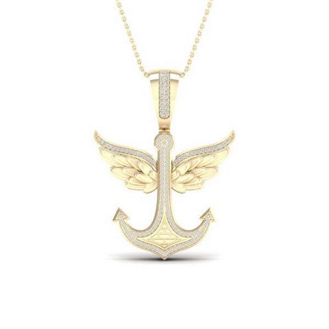 10K Yellow Gold 0.33 Cttw Diamond Anchor Wings Charm