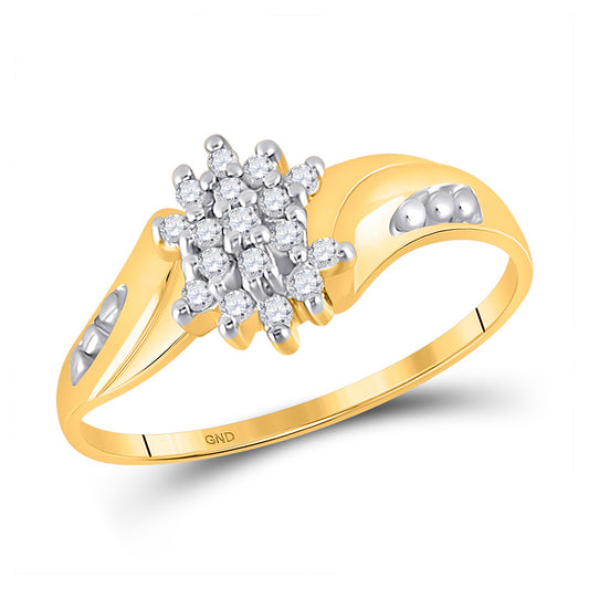 10K Yellow Gold Womens Round Diamond Cluster Ring 1/8 Cttw, Womens Size: 5-10