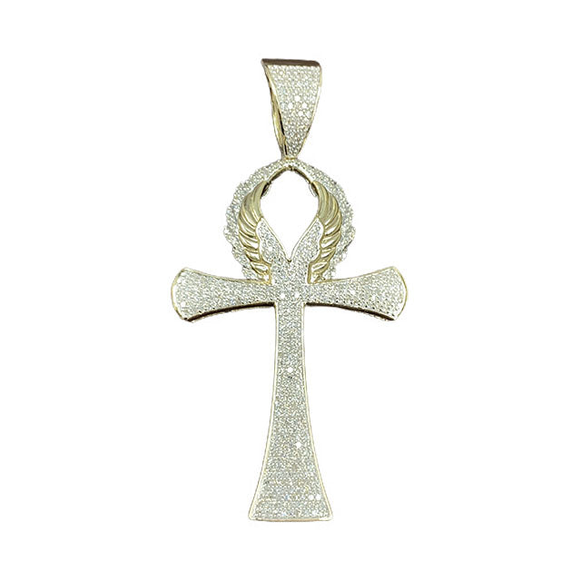 10K Yellow Gold 0.90 Cttw Diamond Ankh Pendant