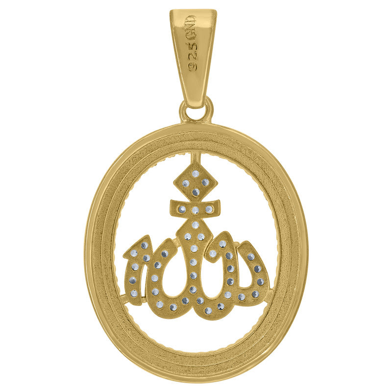 925 Sterling Silver Unisex Cubic Zirconia Religious Allah Charm Pendant
