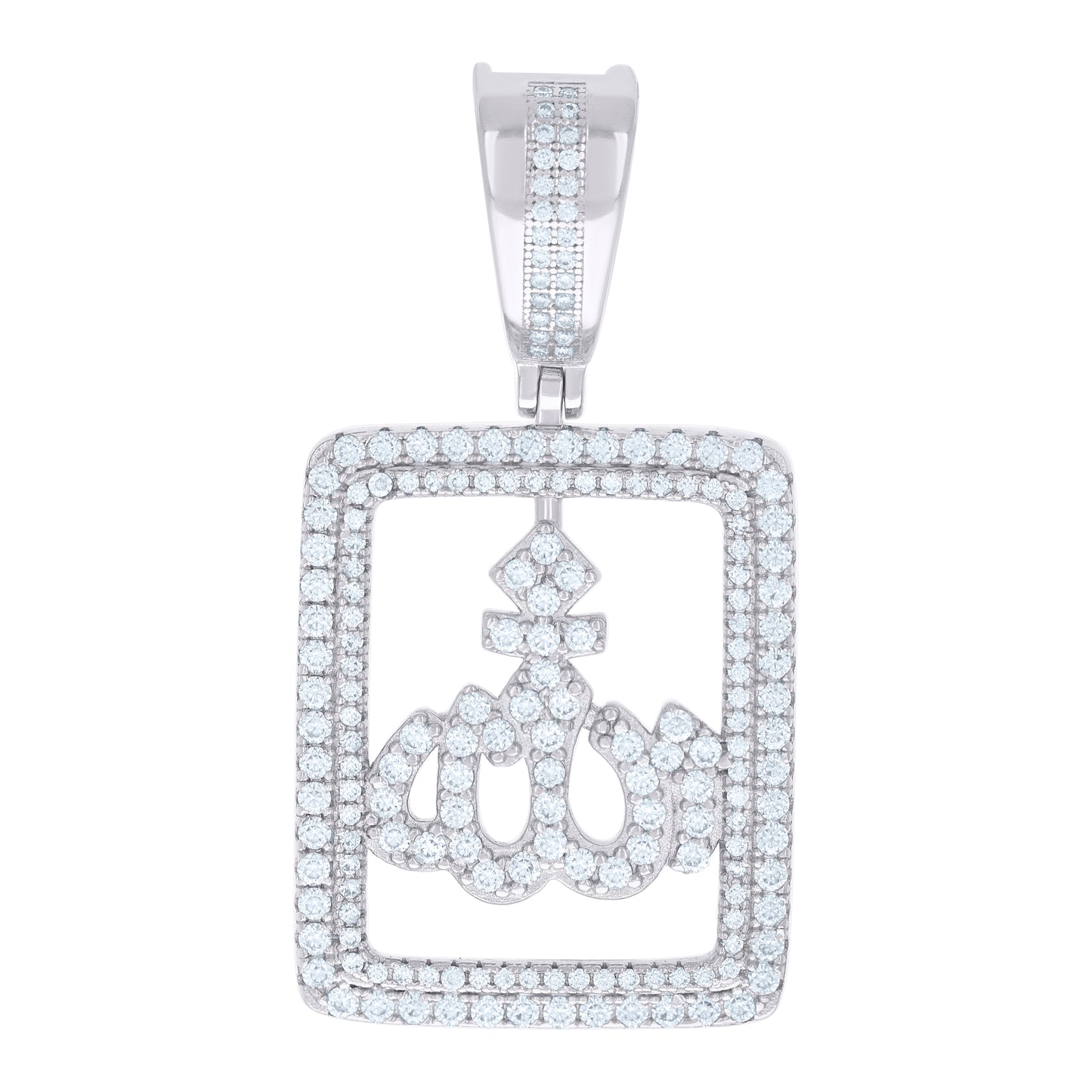 Sterling Silver Unisex Cubic Zirconia Religious Allah Charm Pendant