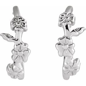 Sterling Silver 15 X 15 Mm Pair Friction Back Included Polished Floral Hoop Earrings