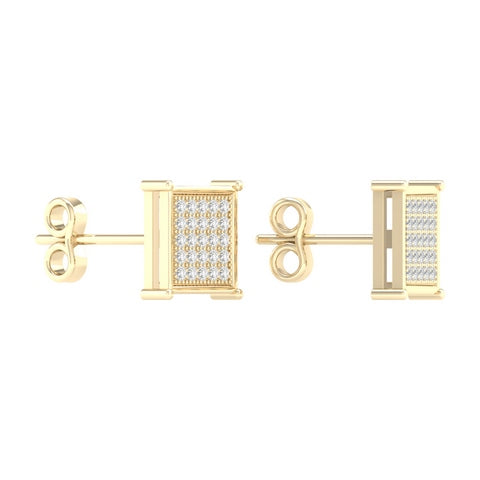 10K Yellow or White Gold 0.15 Cttw Diamond Micropave Square Earrings