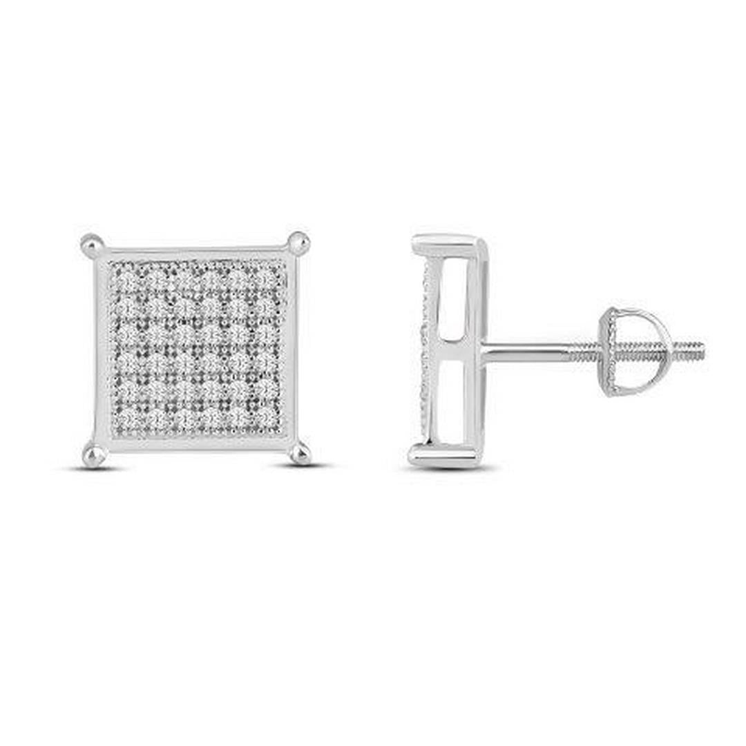 10K White Gold 0.25 Cttw Diamond Micropave Square Earrings