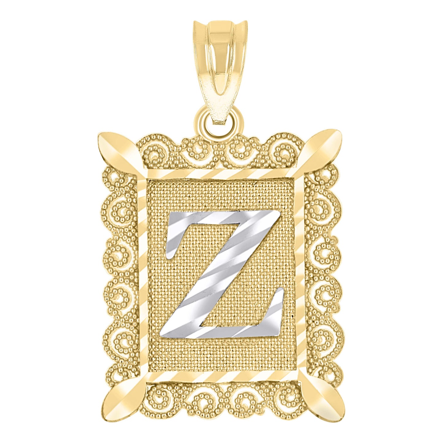 10K Two-Tone Gold Unisex Diamond-Cut Initial Charm Pendant