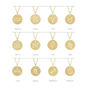 14K Yellow Or White Or Rose Gold Or Sterling Silver Polished Round Zodiac Necklace