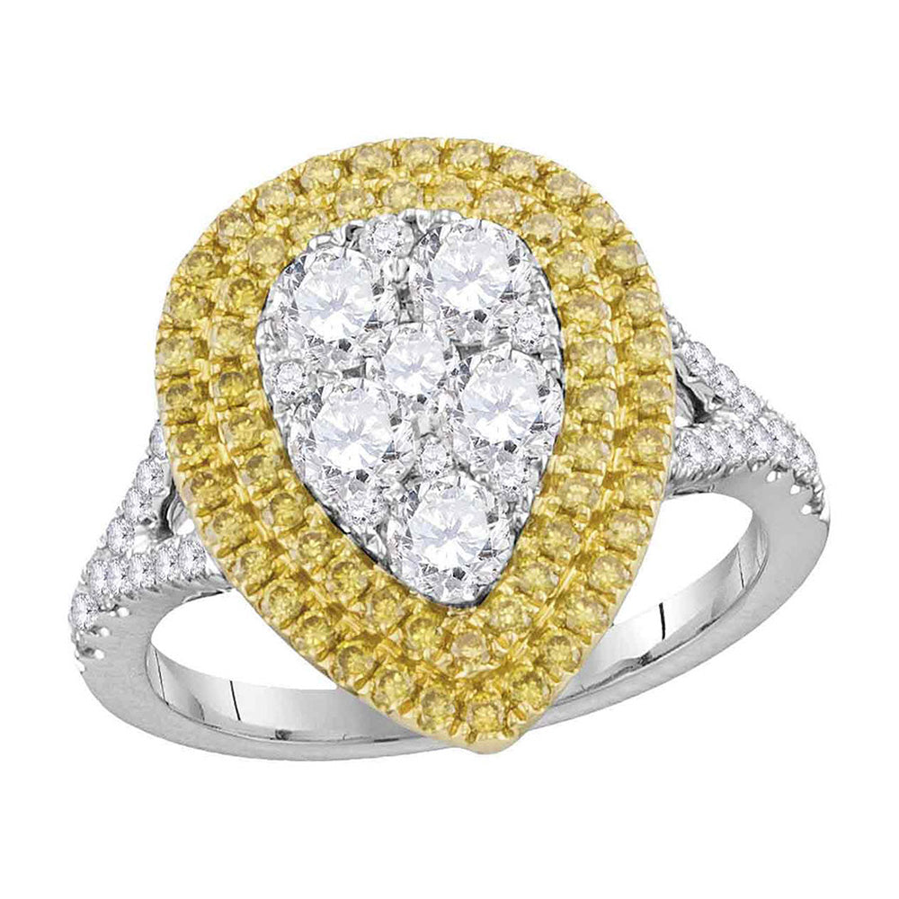 18K White Gold Womens Round Yellow Diamond Cluster Ring 1-3/4 Cttw, Womens Size: 5-10