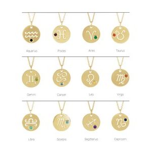 14K Yellow Gold Zodiac Cancer Round 2.5 Mm Natural Aquamarine Zodiac Pendant