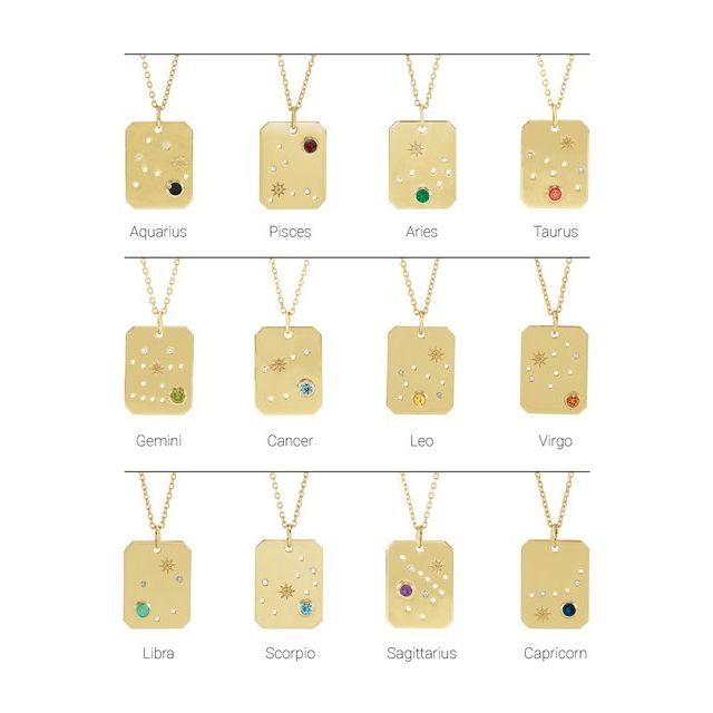 14K Yellow Gold Round 2.5 Mm I1, G-H Polished .01 Ctw Natural Diamond Zodiac Constellation Pendant