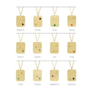 14K Yellow Gold Zodiac Cancer Round 2.5 Mm G-H I1 Natural Aquamarine And .01 Ctw Natural Diamond Zodiac Constellation Necklace, Length: 18 In