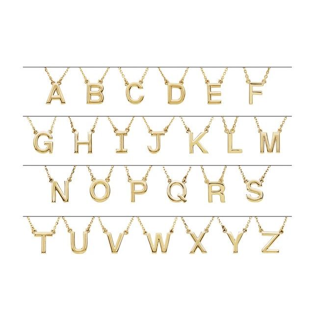 14K Yellow Gold 16 In Polished Block Initial V Necklace