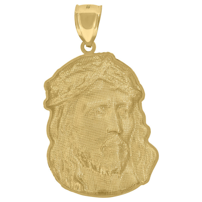 10kt Yellow Gold Textured Jesus Face Religious Charm Pendant
