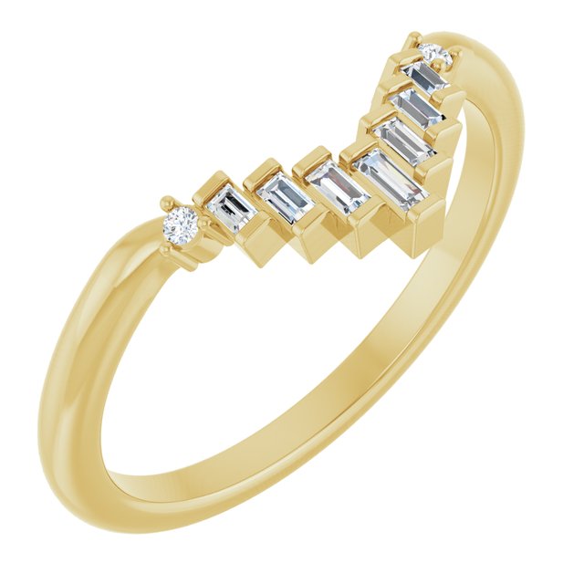 14K Rose Or Yellow Gold Straight Baguette 2.5 X 1 Mm Polished .08 Ctw Natural Diamond Contour Band, Size 7