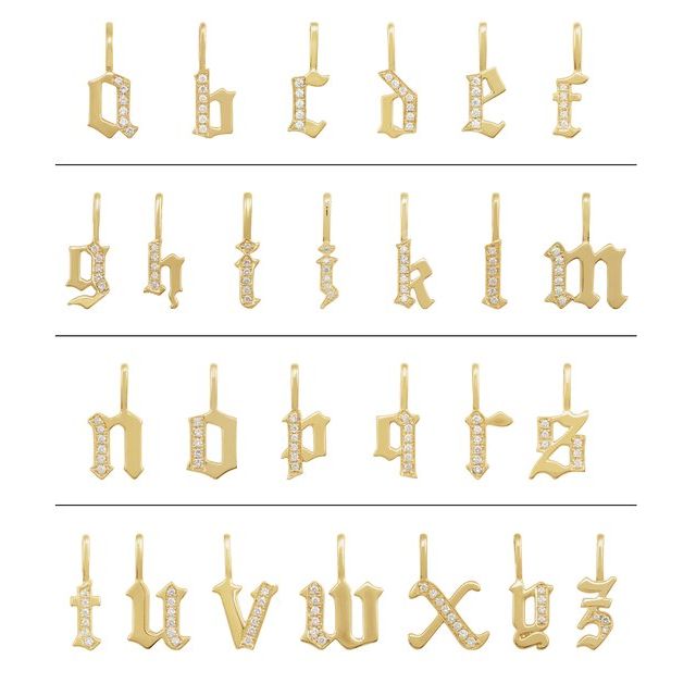 14K Yellow Or White Gold Round I1, H+ Polished Natural Diamond Gothic Initial Charm/Pendant