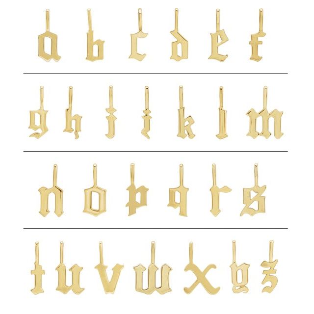14K Yellow Or White Gold Polished Gothic Initial A Charm/Pendant