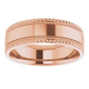14K Yellow Or White Or Rose Gold Or Sterling Silver 7 mm Milgrain & Rope Stepped-Edge Comfort-Fit Flat Band
