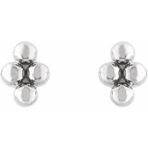 14K Yellow Or White Or Rose Gold Or Sterling Silver 3.25 X 2.5 Mm Pair Friction Backs Included .37 In Polished 4 Bead Stud Earrings