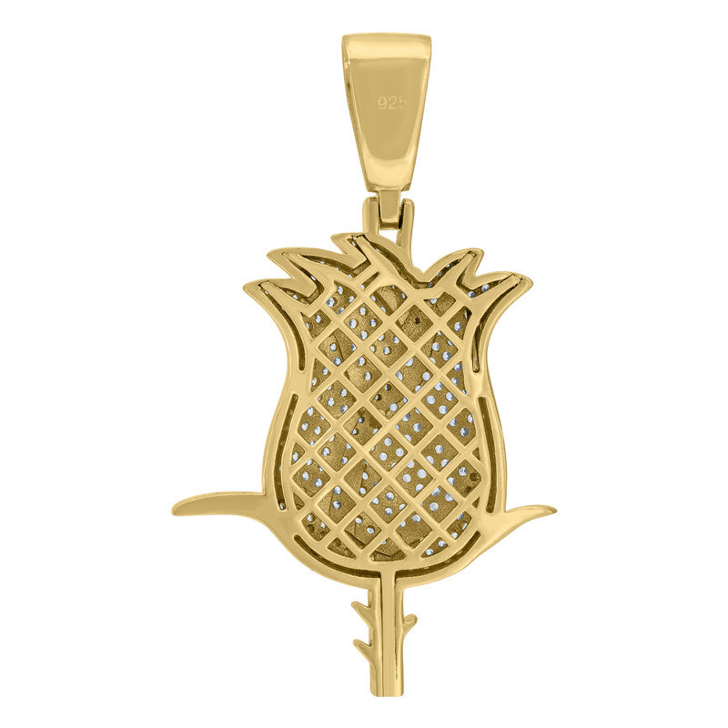 925 Sterling Silver Yellow-Tone Unisex Cubic-Zirconia Tulip Flower Love Charm Pendant