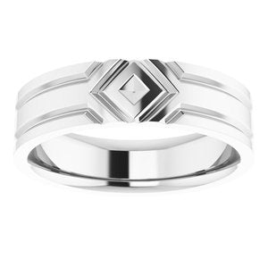 14K White Gold 6 Mm Polished New Aged Deco Wedding Band Size 10.5
