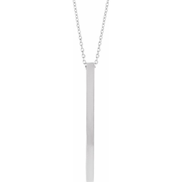 14K Yellow Or White Or Rose Gold Or Sterling SIlver 16-18 In Polished Engravable Vertical Bar Necklace