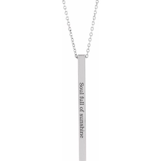14K Yellow Or White Or Rose Gold Or Sterling SIlver 16-18 In Polished Engravable Vertical Bar Necklace