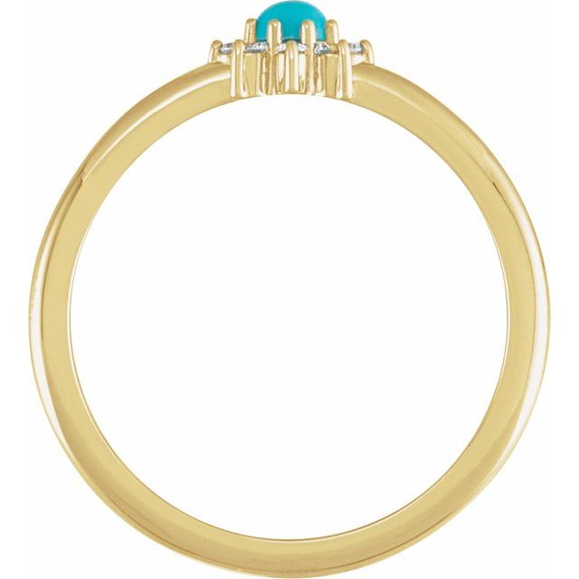 14K Yellow Gold Round 3 Mm Polished Natural Turquoise And .08 Ctw Natural Diamond Halo-Style Ring, Size 7
