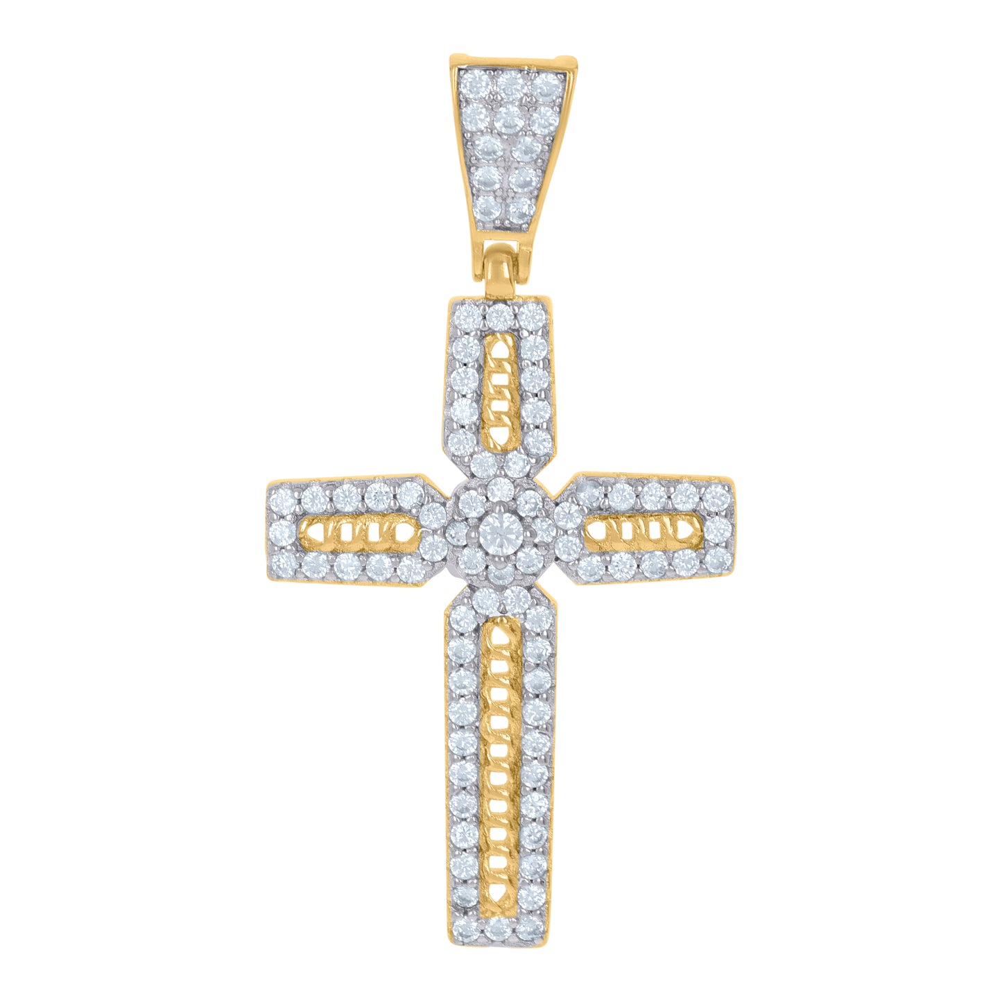 Sterling Silver Men Cubic-Zirconia Cross Religious Charm Pendant