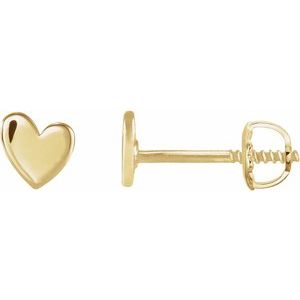 14K Yellow Gold 4 X 4 Mm Pair Threaded Backs .377 In Polished Asymmetrical Heart Earrings